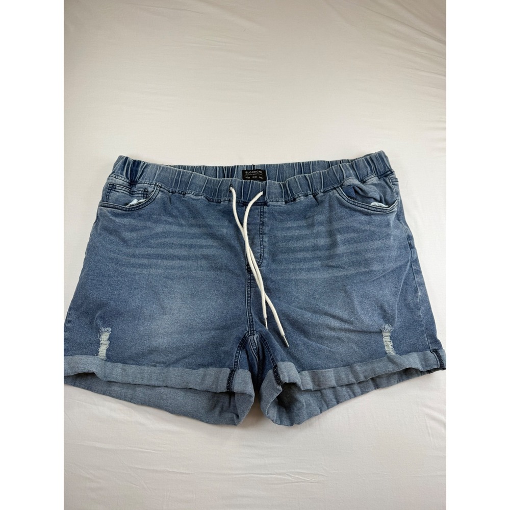 BloomChic Womens Plus Size 28 Denim Drawstring Elastic Waist Shorts Distressed